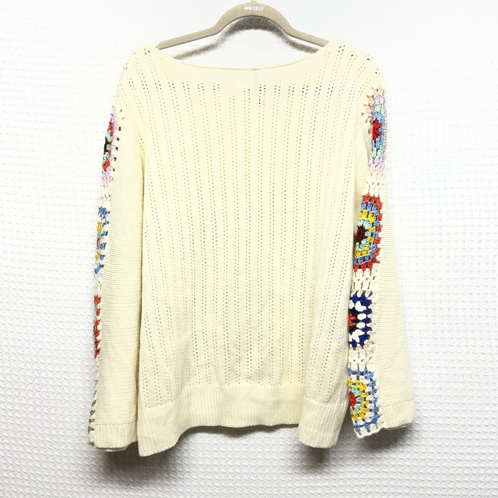 Anthropologie Sweater XL Granny Square Crochet Cottage Core Peasant Bohemian - Picture 7 of 9